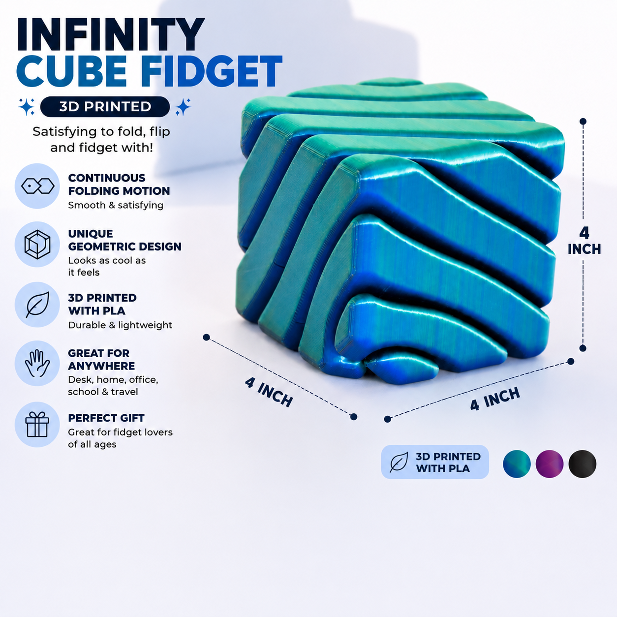 3D Printed - Infinity Cube Fidget PLA material Eco Friendly Figurine